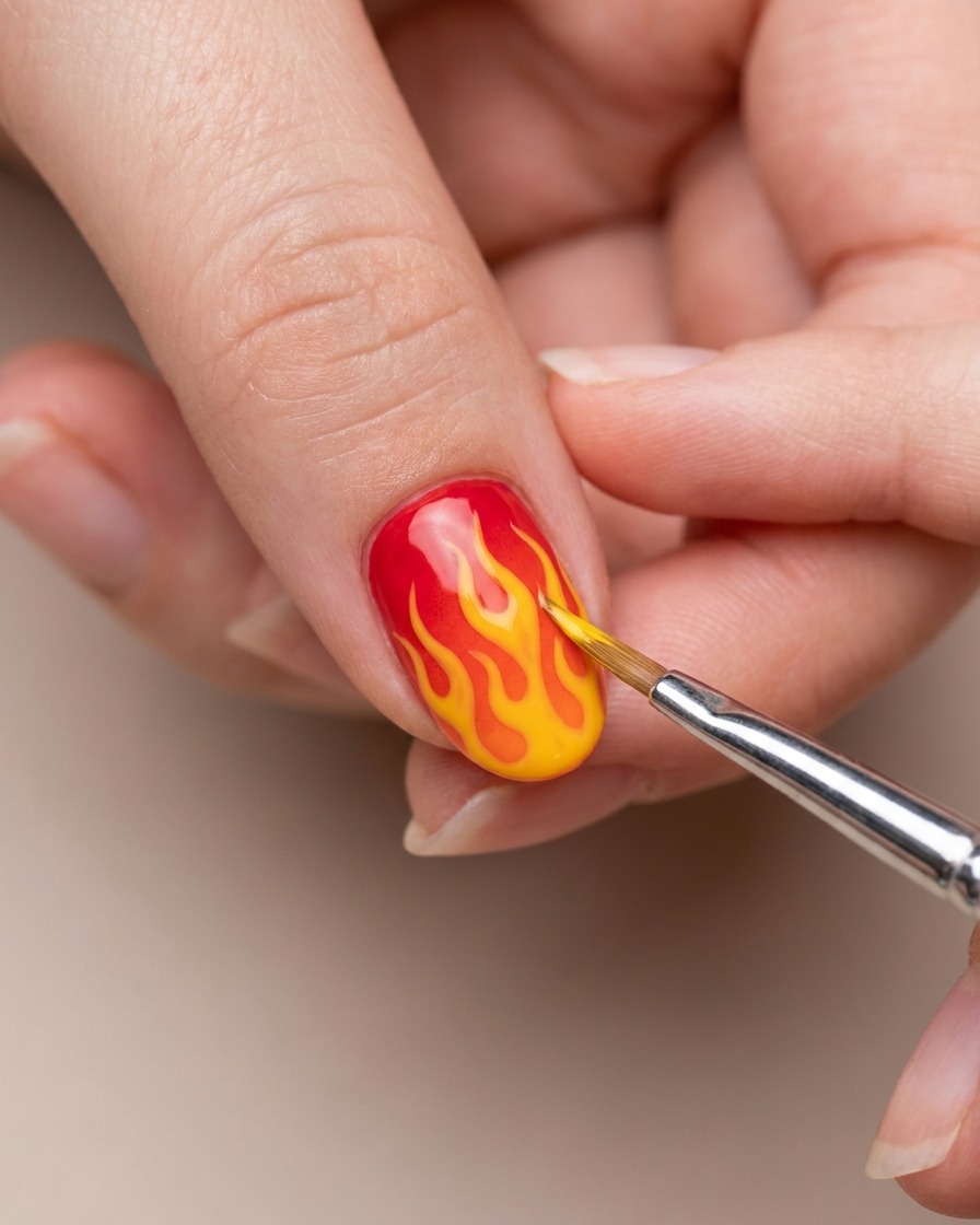 Rifinitura del design delle fiamme aggiungendo uno strato giallo nitido.