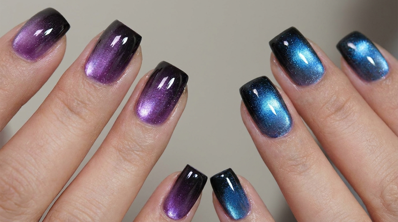 Unghie Cat Eye Sfumate Blu e Viola — Tutorial Professionale Passo dopo Passo