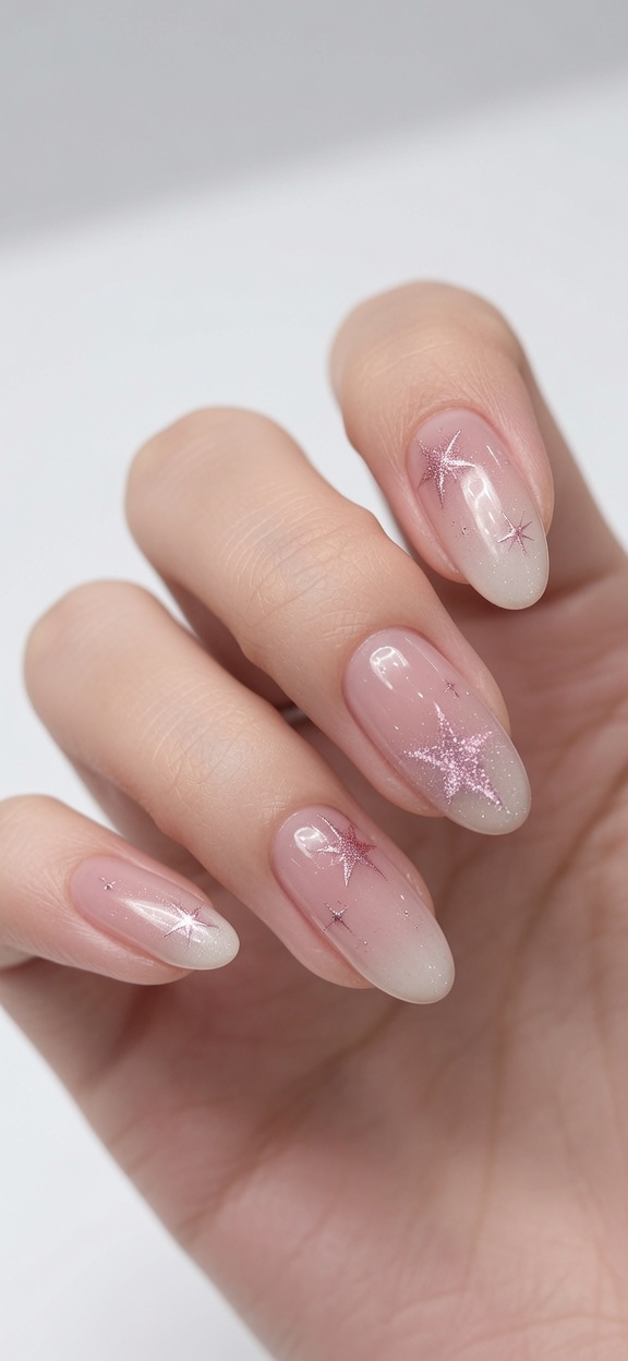 Unghie Milky White Gradient con Stelle Cat-Eye — Tutorial Professionale