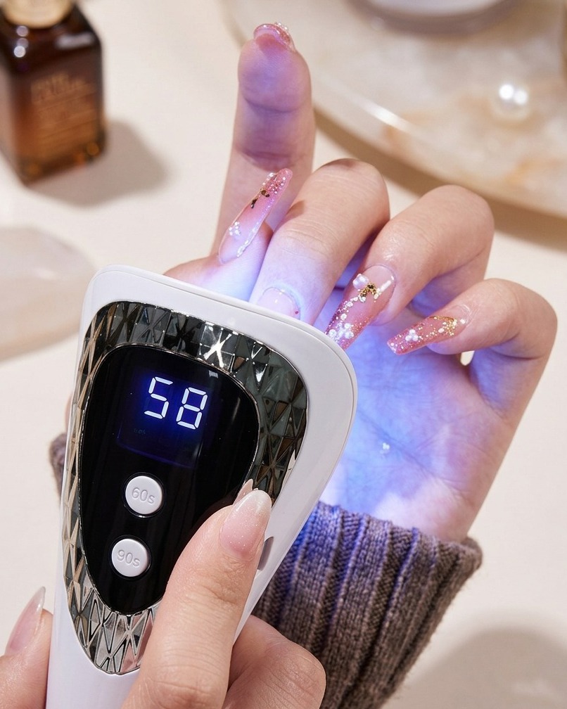 Un pennello liner usato per posizionare con precisione piccoli strass di cristallo su un design unghie.
