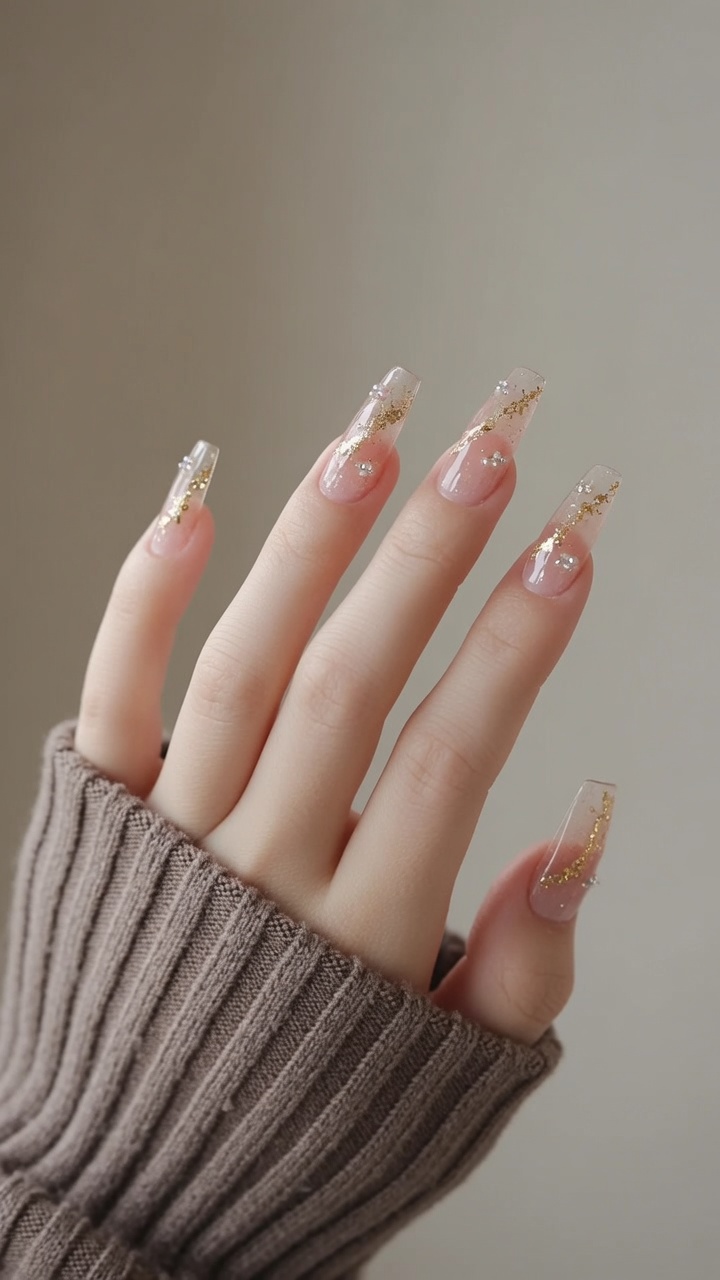 Tutorial Unghie Trasparenti con Sfumatura e Foglia Oro