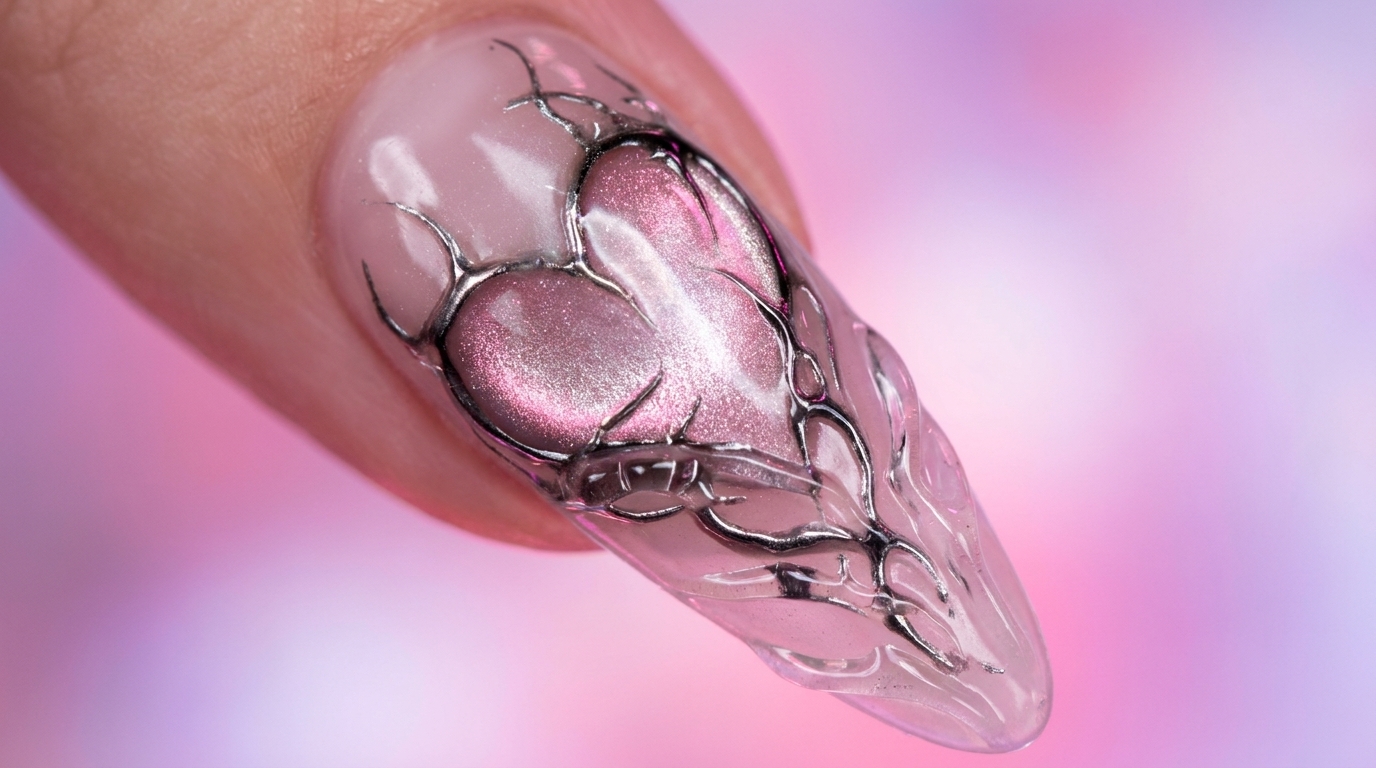 Unghie Cyber Y2K con fiamme argento e effetto cat-eye — Tutorial futuristico