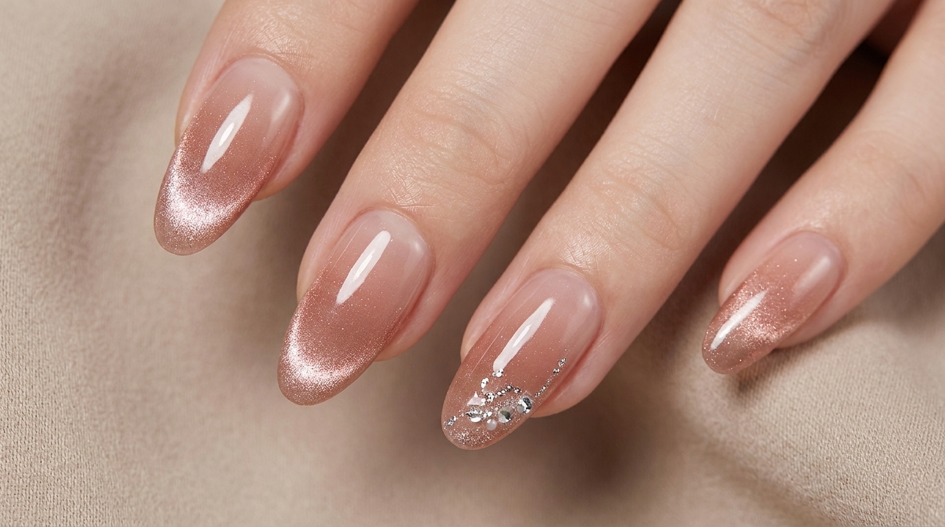 Unghie press-on cat-eye sfumate oro rosa: Tutorial di applicazione facile