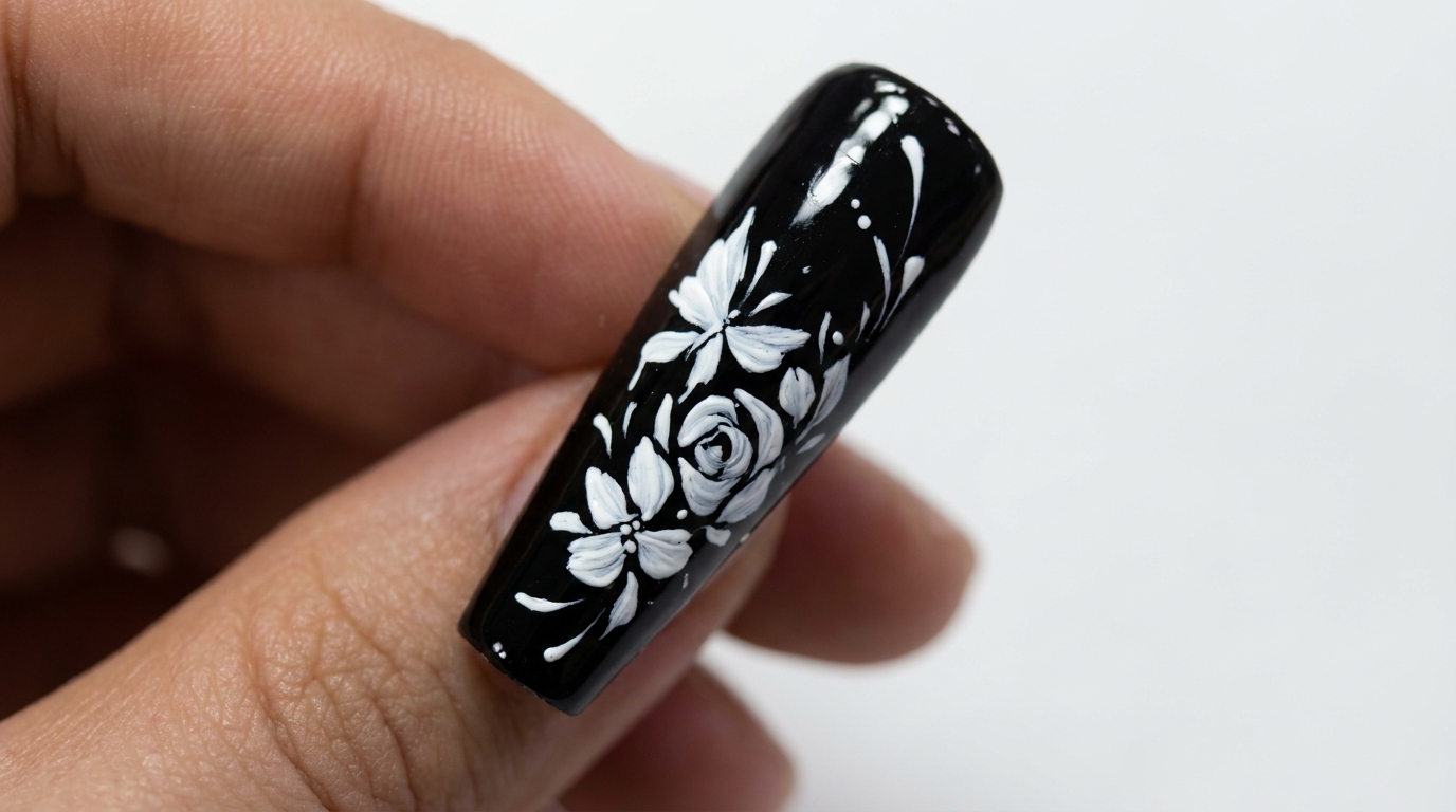 Nail Art Elegante in Bianco e Nero con Fiori e Farfalle — Tutorial Dettagliato