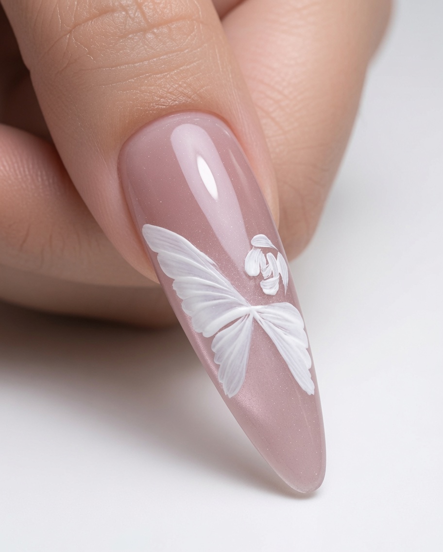 Scatto macro di un processo di nail art in cui vengono dipinte linee a spirale allinterno delle basi bianche della rosa.