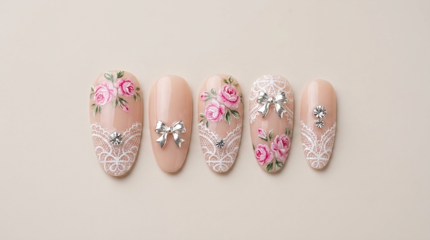 Nail Art Rose Floreali Stile Chrome Hearts — Elegante Tutorial Fai da Te