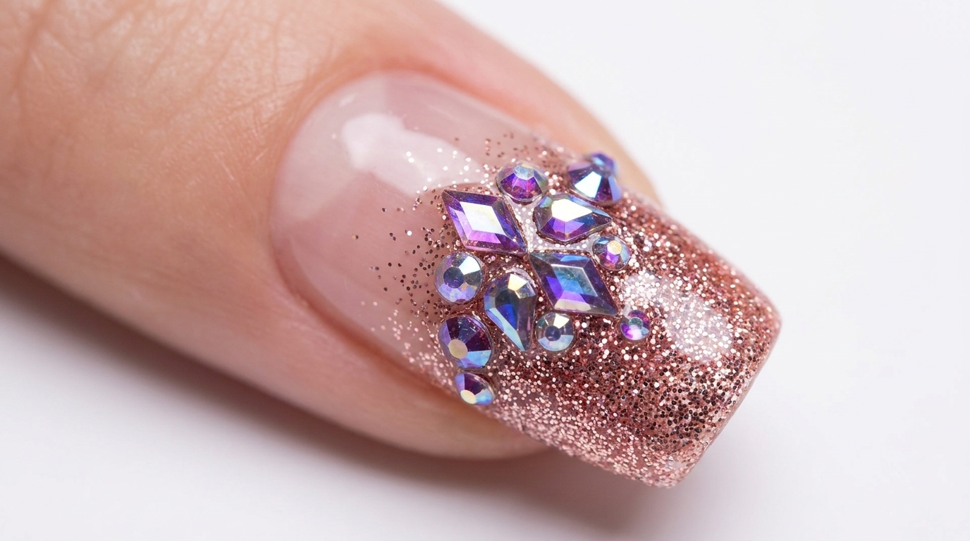 Nail Art con Glitter e Strass — Tutorial Glamour Passo dopo Passo