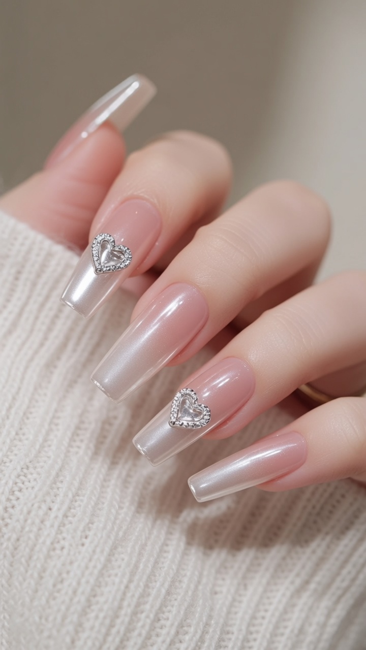 Unghie Sfumate Effetto Perla con Cuore Gioiello — Tutorial Passo dopo Passo