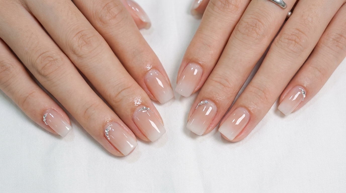 Unghie Baby Boomer Lattiginose con Strass sulle Cuticole — Tutorial Passo dopo Passo
