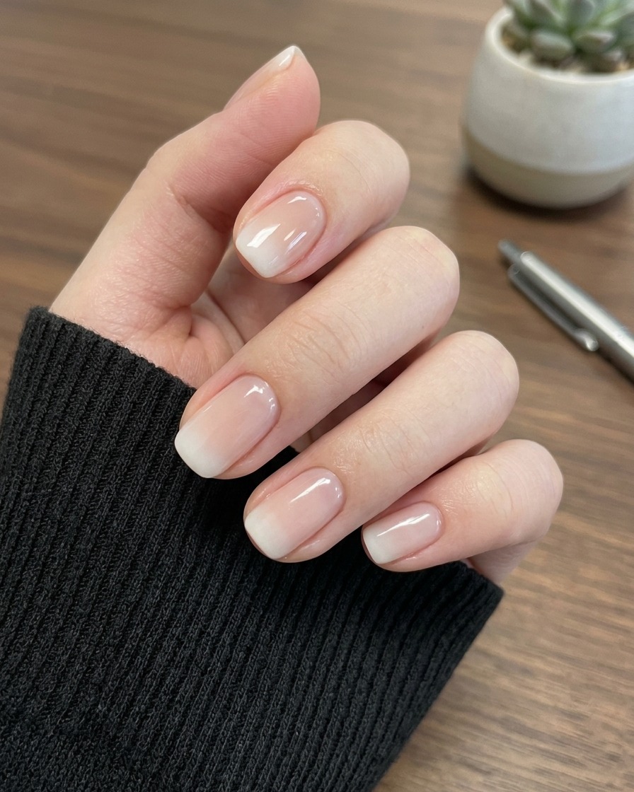 Un pennello applica un sottile strato traslucido di gel nude vicino alla cuticola.