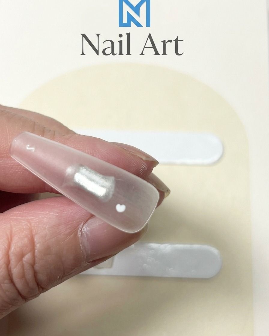 Primo piano di una tip trasparente con un singolo punto di gel bianco denso applicato al centro.