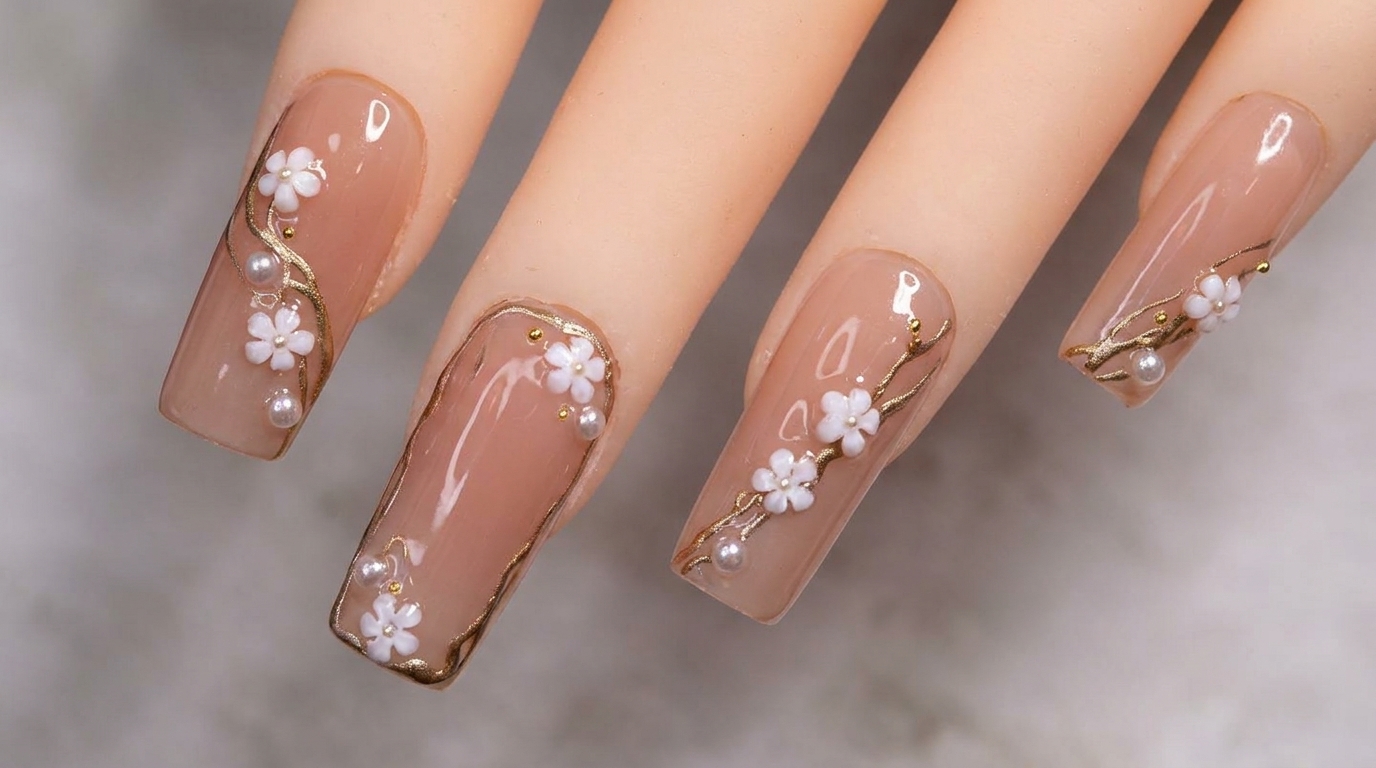 Unghie in Gel con Fiori e Dettagli Metallici — Tutorial Elegante Passo dopo Passo