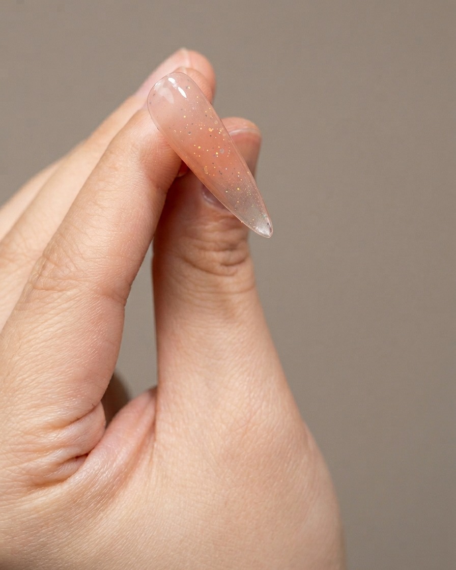 Applicazione di un top coat opaco trasparente sopra la base scintillante cat-eye polimerizzata.