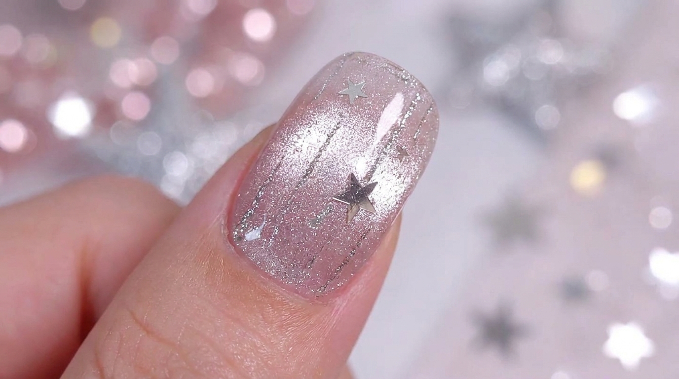 Unghie Cat-Eye con Stelline Argento — Tutorial Nail Art Celestiale Elegante