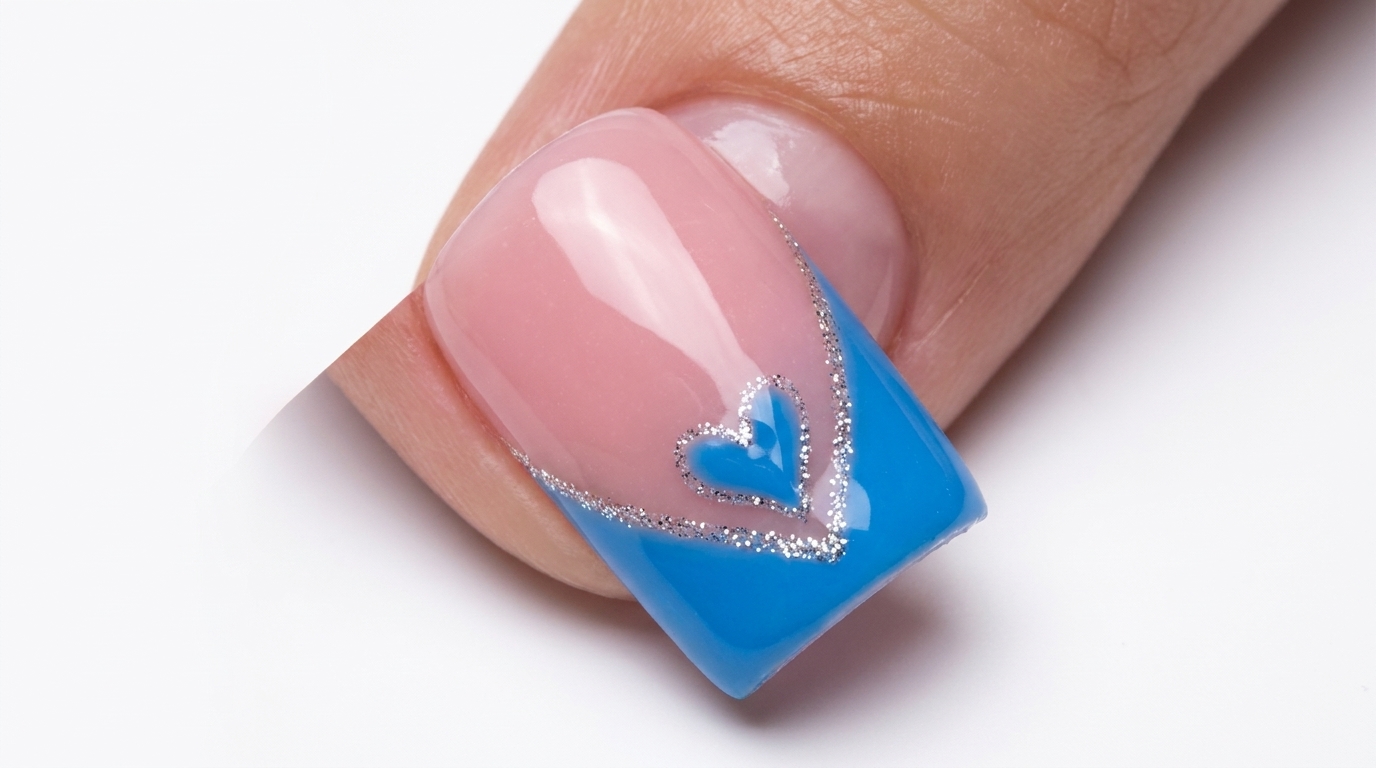 Unghie French con cuore blu: Tutorial nail art passo dopo passo