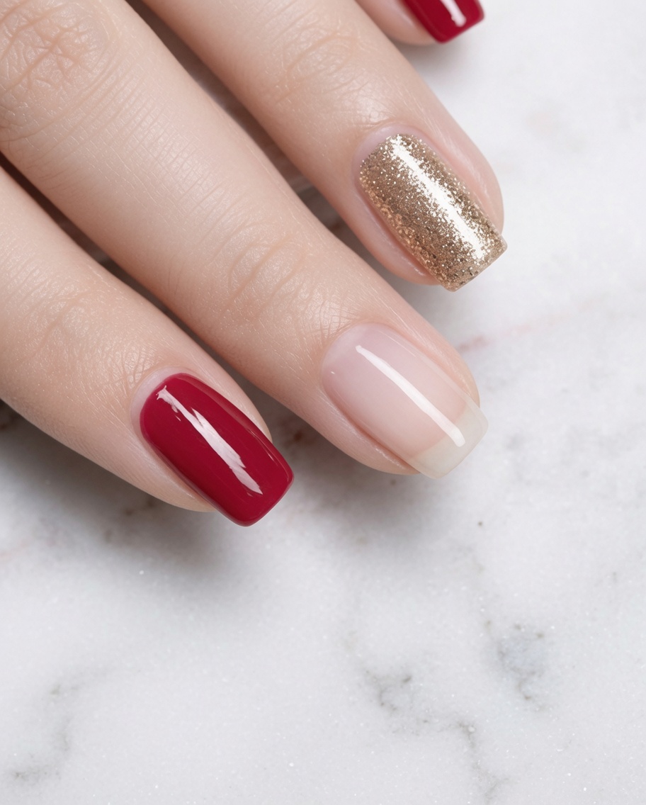 Un pennello che applica uno strato di vibrante ed elegante smalto rose gold sullunghia dellindice.