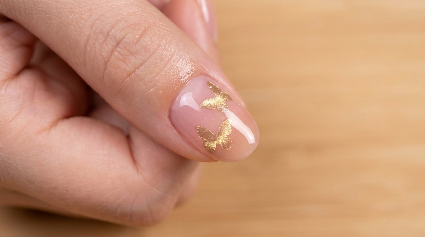 Unghie Nude Pink con Farfalle Cat-Eye Oro — Tutorial Passo dopo Passo
