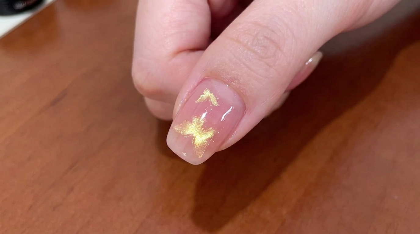 Un pennello che applica un top coat trasparente opaco su ununghia, mostrando la transizione da lucido a un aspetto opaco morbido.