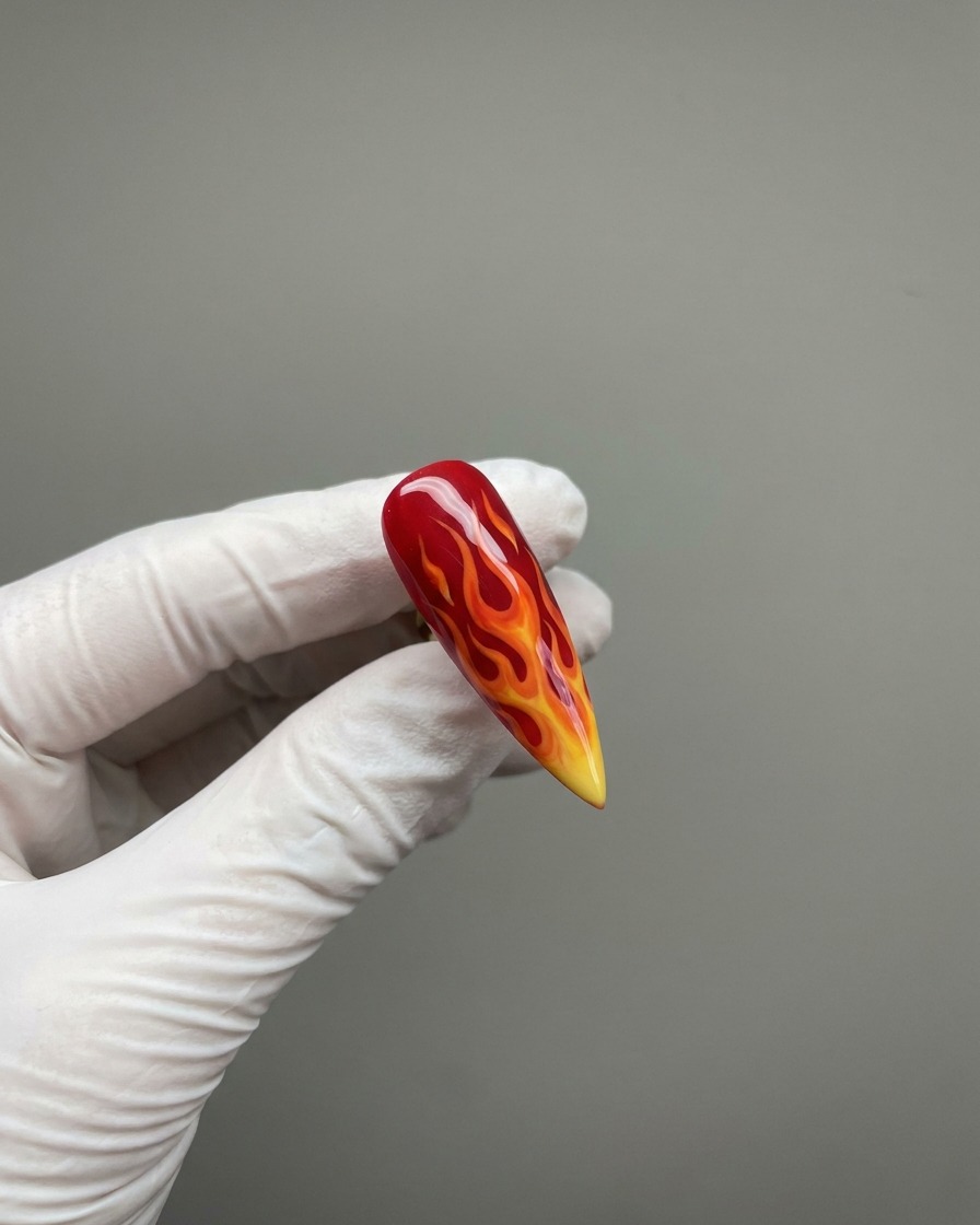 Smalto gel rosso applicato subito sopra larea nera sullunghia.