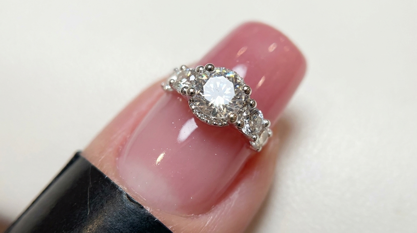 Nail Art ispirata all'anello di diamanti — Tutorial passo dopo passo