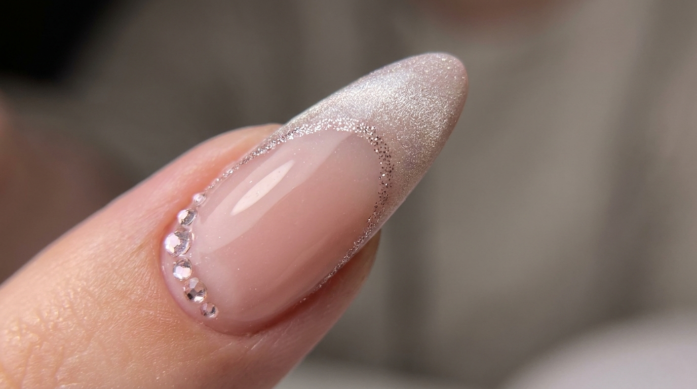 Manicure alla francese Cat-Eye sofisticata con accenti glitter