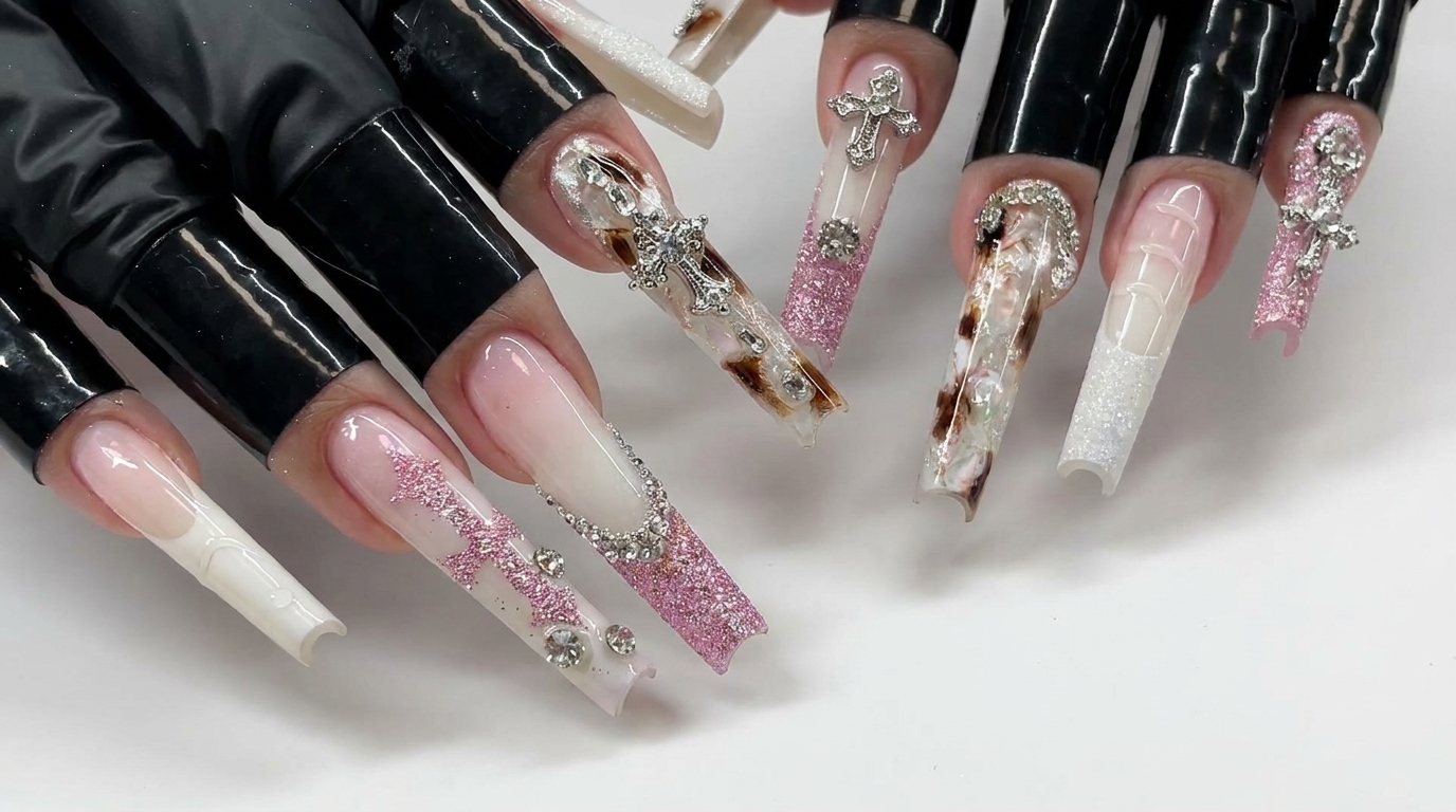 Unghie in Gel effetto Acetato Leopardato con Glitter Rosa — Tutorial di Lusso