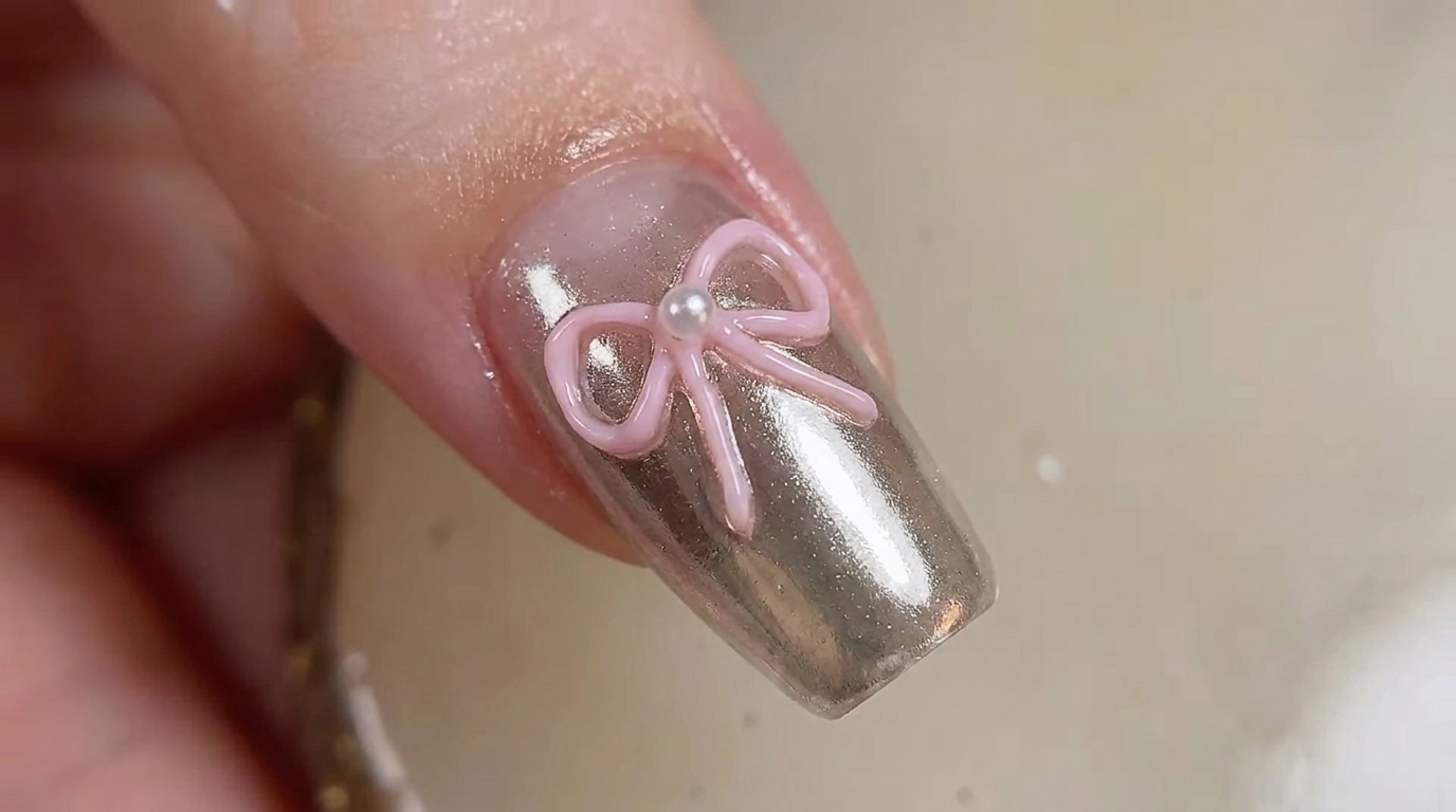 Unghie Chrome con Fiocco 3D — Tutorial Nail Art Metallizzata
