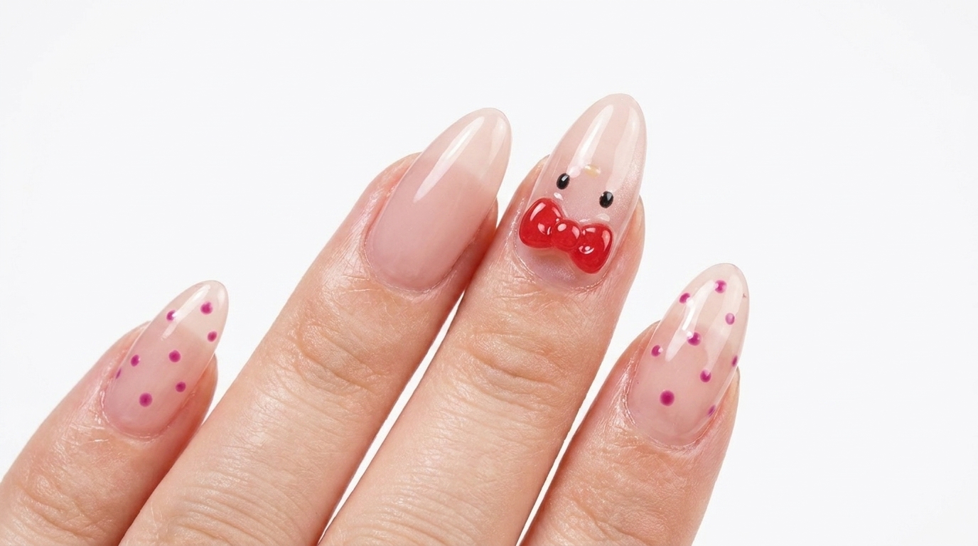 Unghie in stile Hello Kitty con fiocco — Tutorial facile passo dopo passo