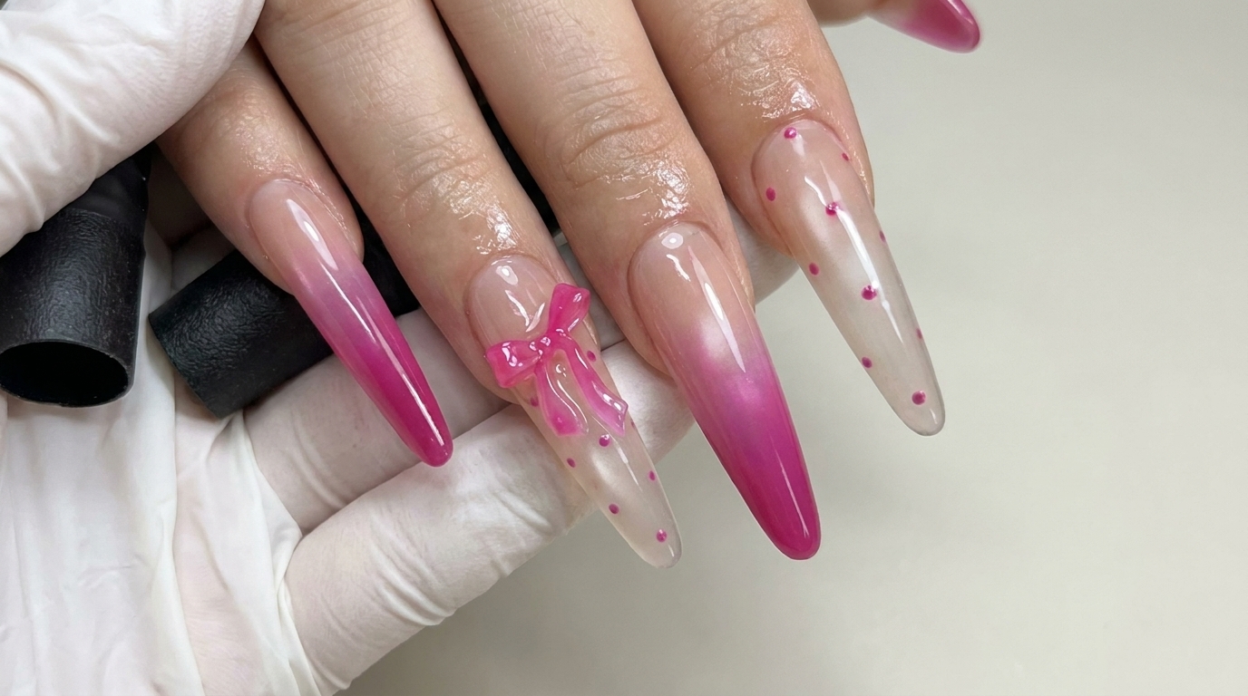 Unghie Gel con Fiocchi e Pois Rosa — Tutorial Passo dopo Passo