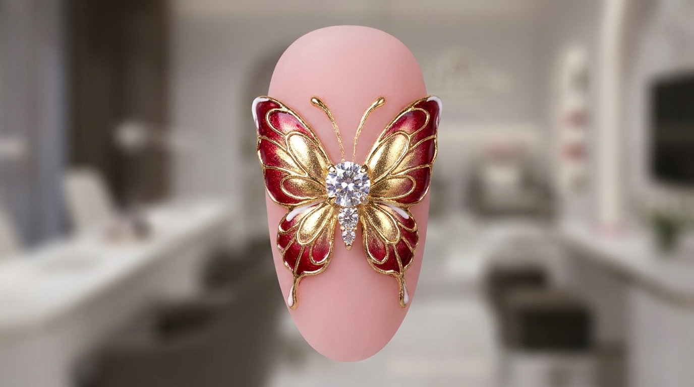 Nail Art Farfalla 3D Rossa — Elegante Tutorial per Capodanno