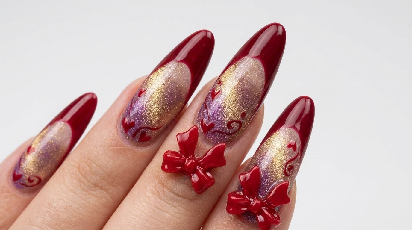Manicure Gel French con Fiocco Rosso — Tutorial Elegante con Dettagli a Cuore