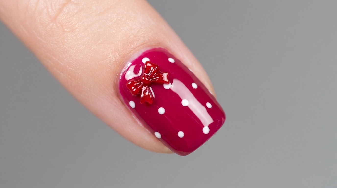 Manicure Gel Magenta a Pois con Fiocco 3D — Tutorial Passo Passo