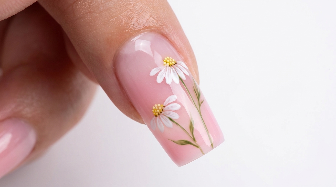 Unghie Gel con Margherite Dipinte a Mano — Tutorial Passo dopo Passo