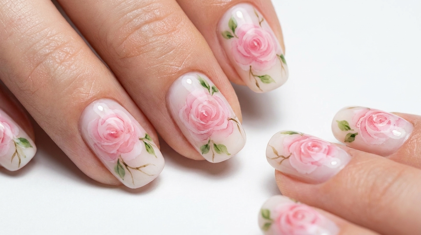 Elegante Nail Art con Rose Acquerellate — Tutorial Passo dopo Passo