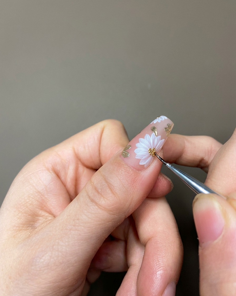Una mano posizionata allinterno di una lampada UV/LED professionale con la luce che polimerizza la manicure finita.