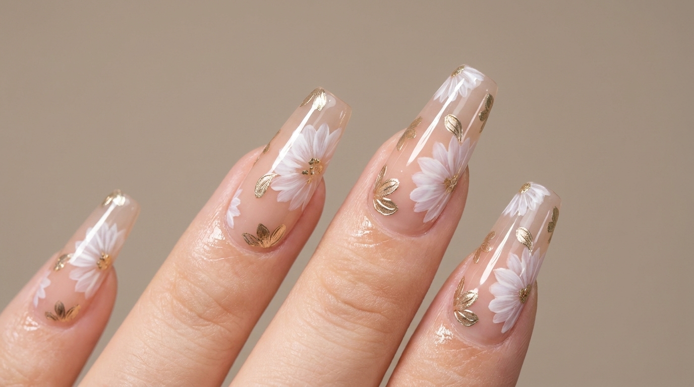 Unghie con Margherite e Dettagli Chrome — Tutorial Passo dopo Passo