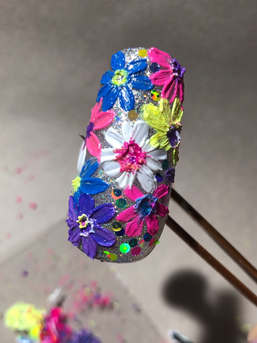Nail Art 3D Impasto con Fiori e Base a Paillettes — Tutorial Passo dopo Passo
