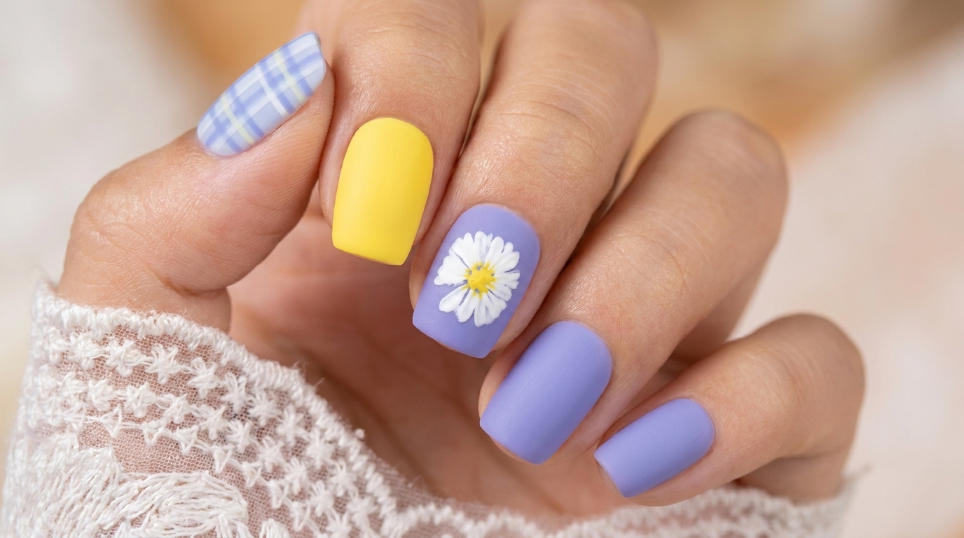Nail Art con Margherite e Tartan — Tutorial Giardino Estivo
