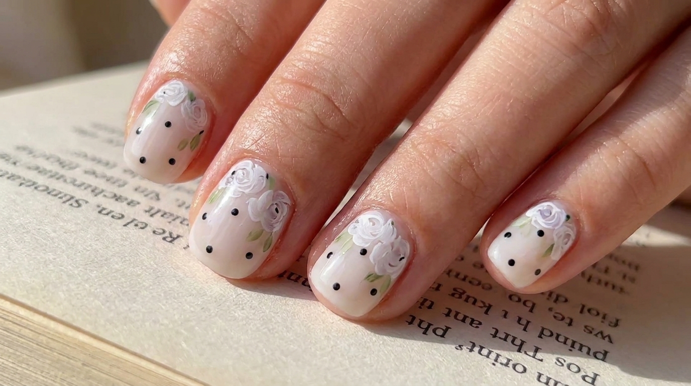 Nail Art Pastorale con Rose in Stile Pittorico — Tutorial Passo dopo Passo