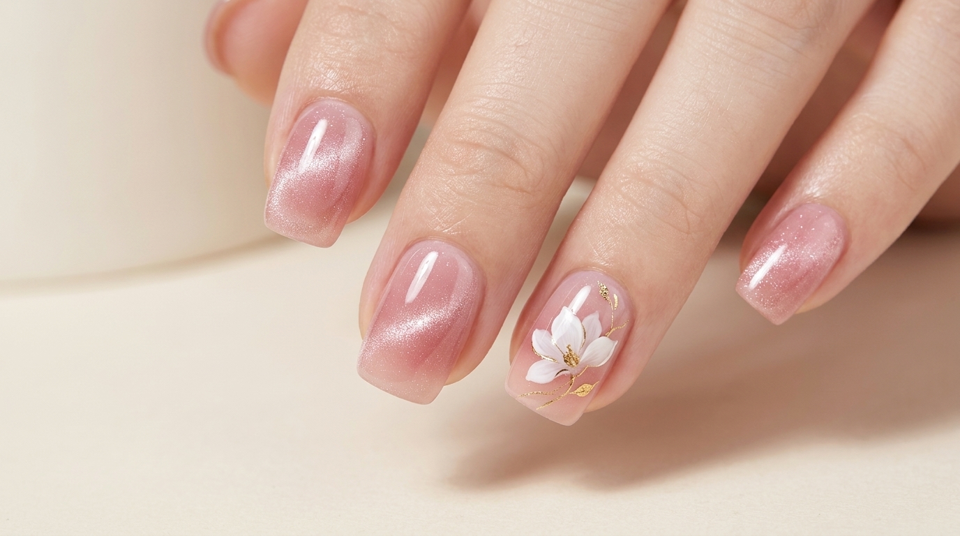 Unghie Cat-Eye Sfumate con Magnolia Rosa — Tutorial Passo dopo Passo