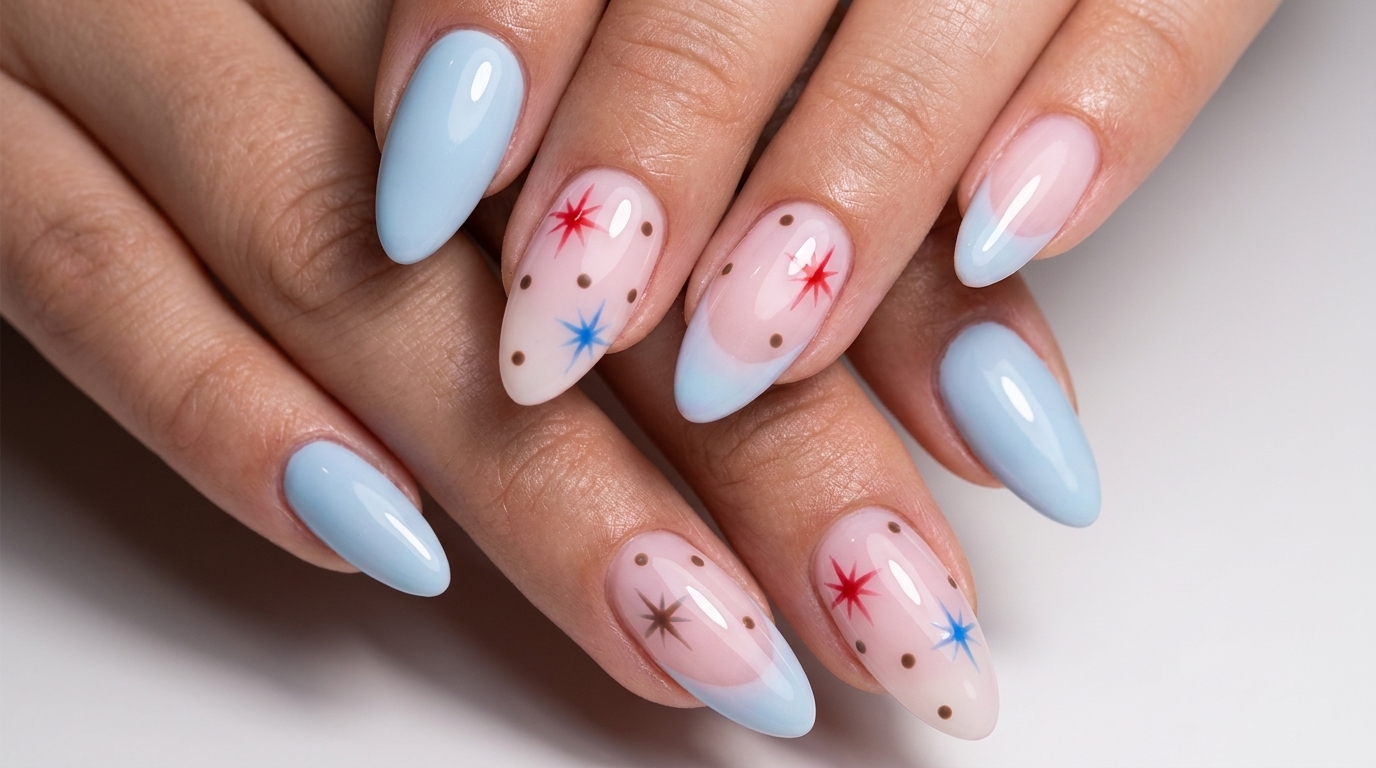 Nail Art con Stelle Blu e Rosa: Tutorial per Manicure Gel Celestiale