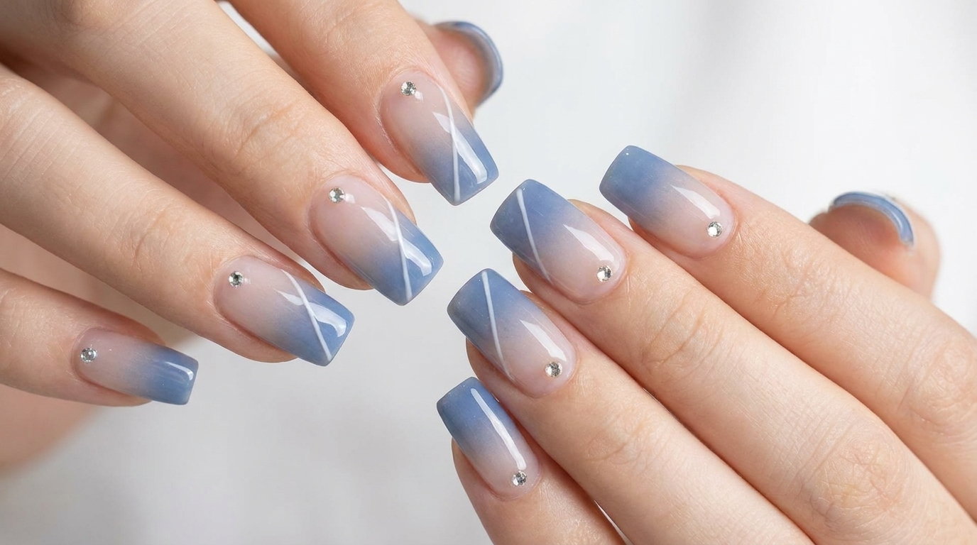 Unghie Gel Ombré Blu con Strass — Tutorial Passo Passo