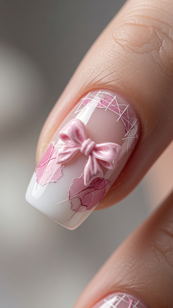 French Manicure Mixed Media con Fiocco 3D — Tutorial Passo Dopo Passo