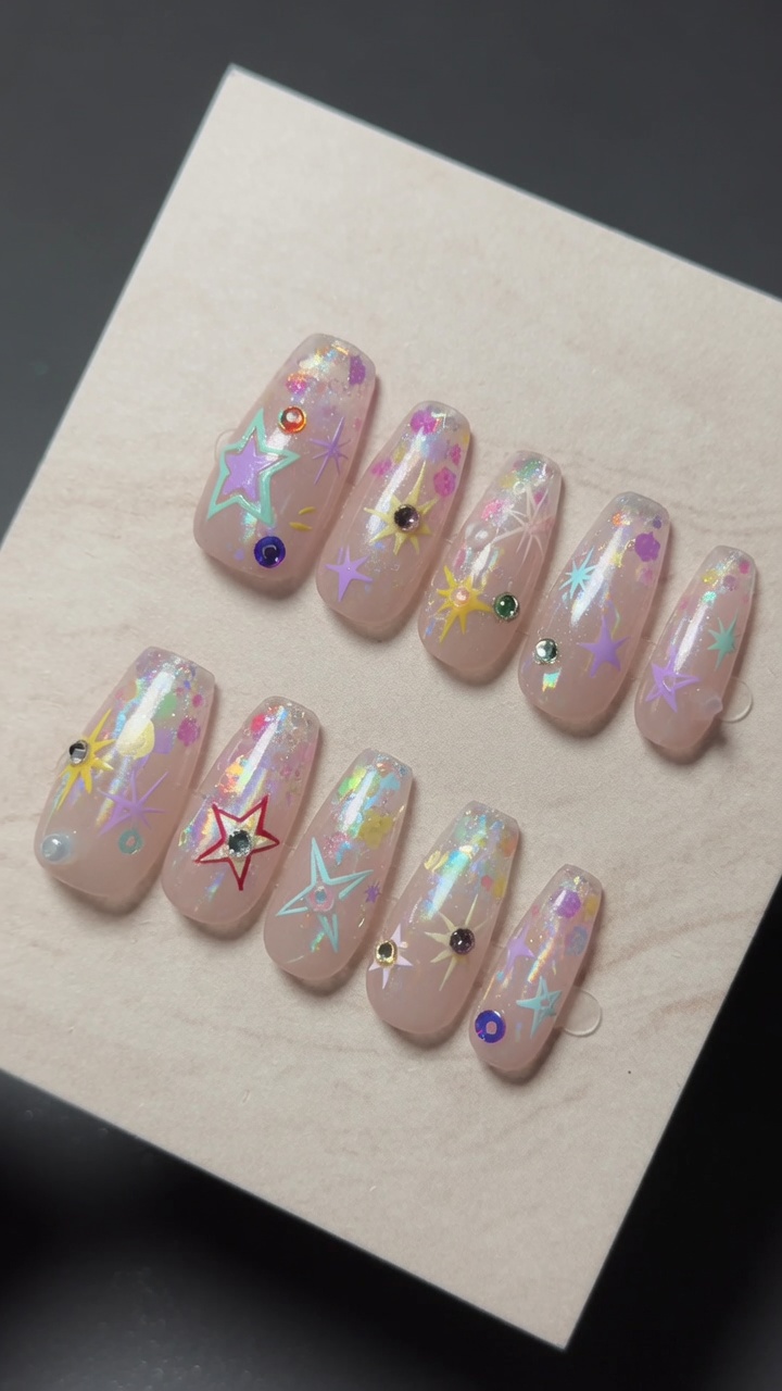 Unghie Laser Aurora con Stelle Esplosive — Tutorial Fai-da-Te Scintillante