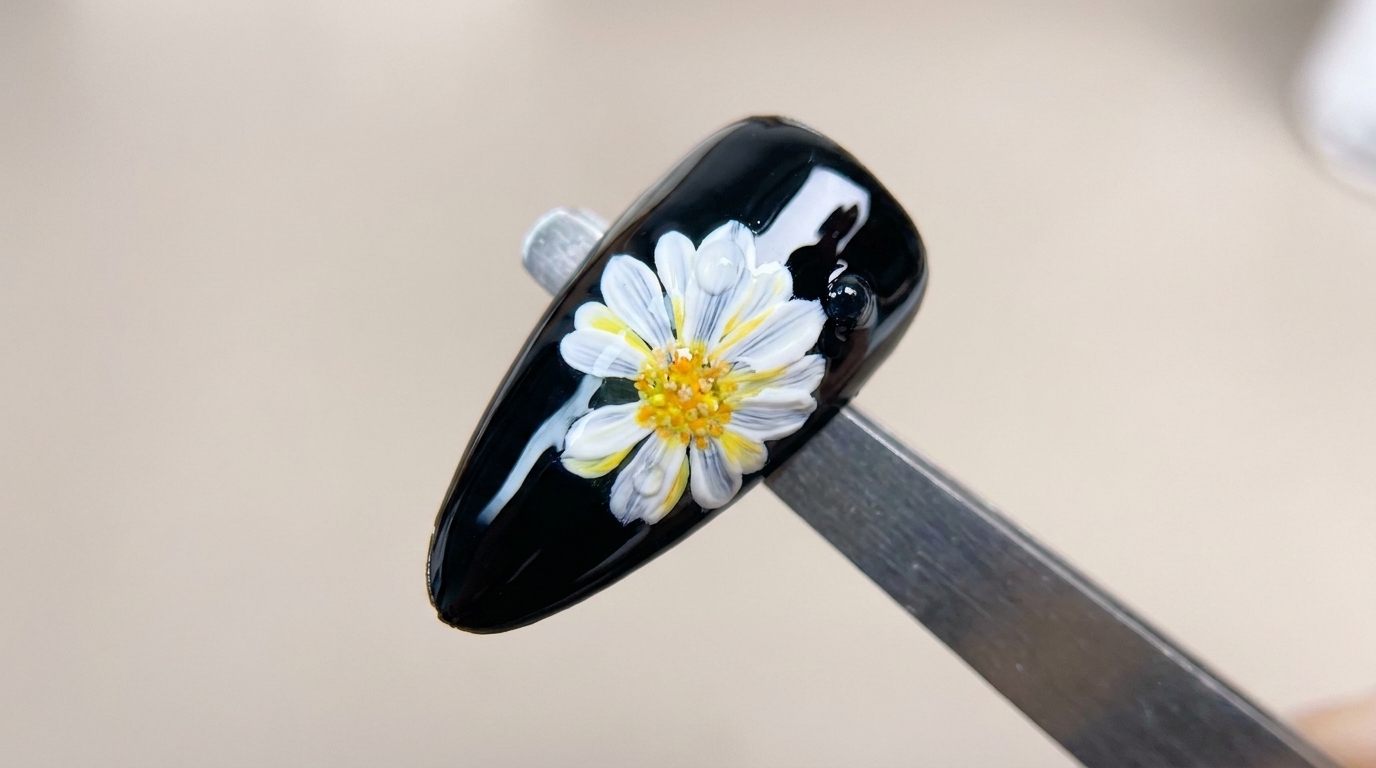 Margherita 3D in Gel su Base Nera — Tutorial Nail Art Passo dopo Passo