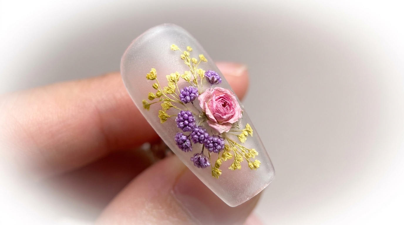 Nail Art con Fiori Secchi Incapsulati — Tutorial Effetto Opaco Professionale