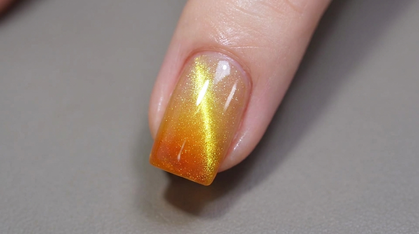 Unghie Cat Eye Tramonto: Tutorial Effetto Sfumato e Perla di Vetro