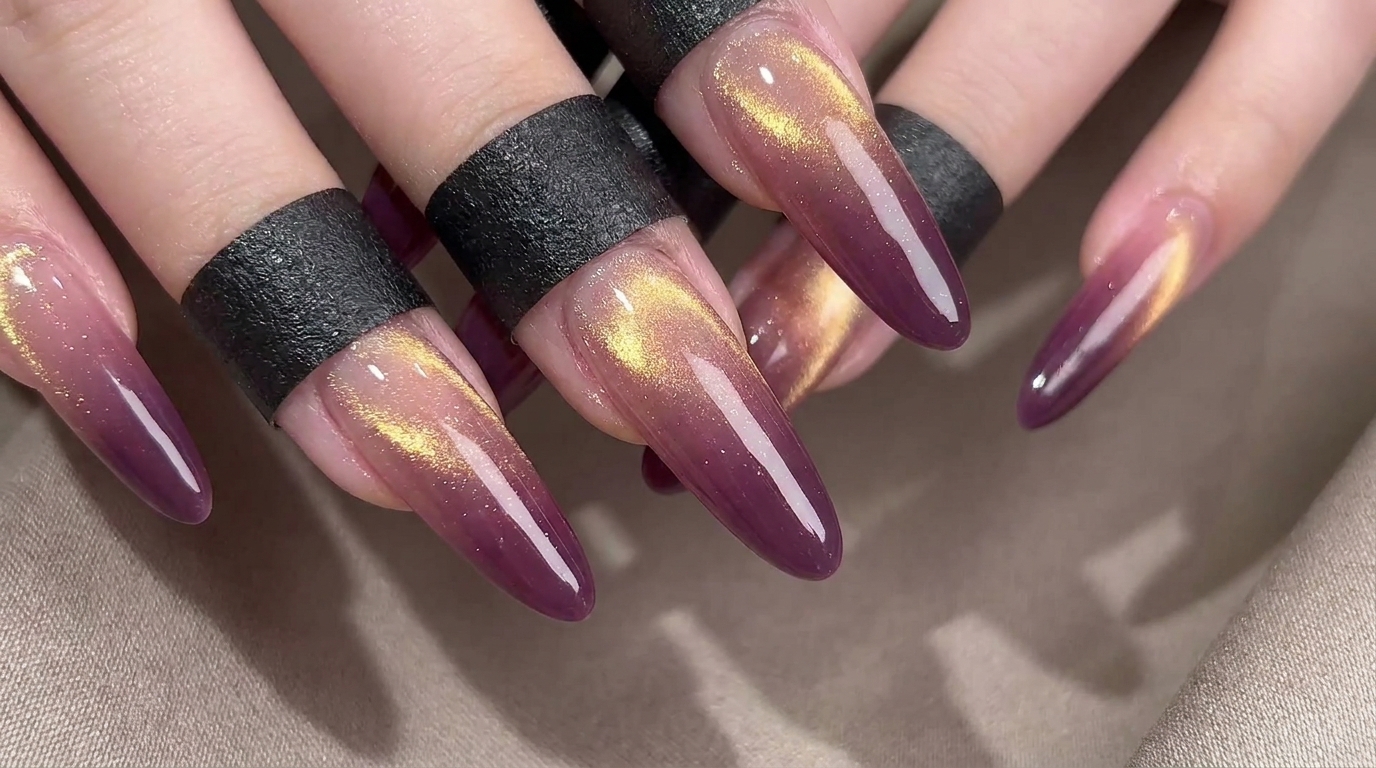 Unghie Cat-Eye Sfumate Viola e Oro — Tutorial Passo Dopo Passo