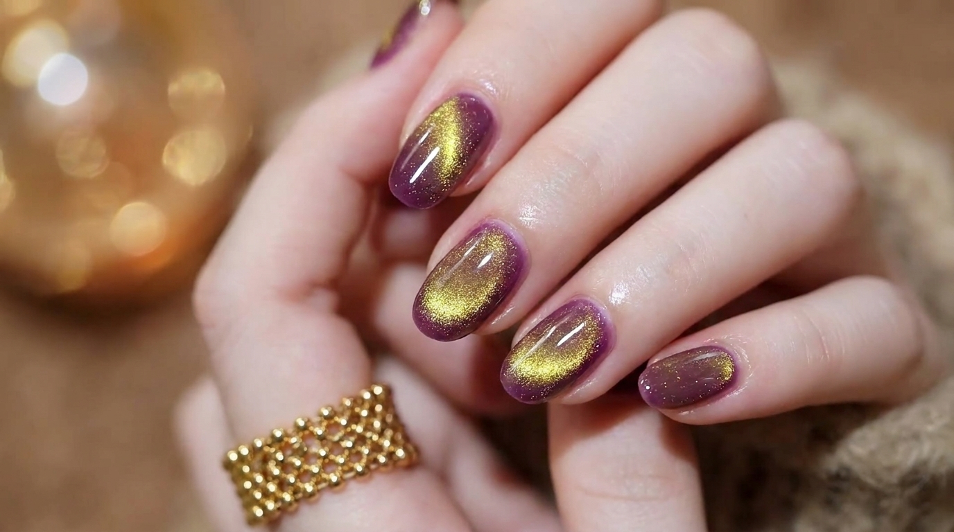 Unghie Sfumate Cat-Eye Viola e Oro — Tutorial Professionale Passo Dopo Passo
