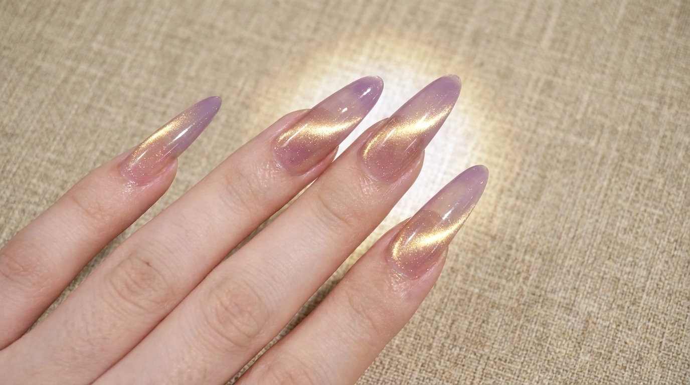 Tutorial: Unghie Cat-Eye con Effetto Perla e Sfumatura Viola-Oro